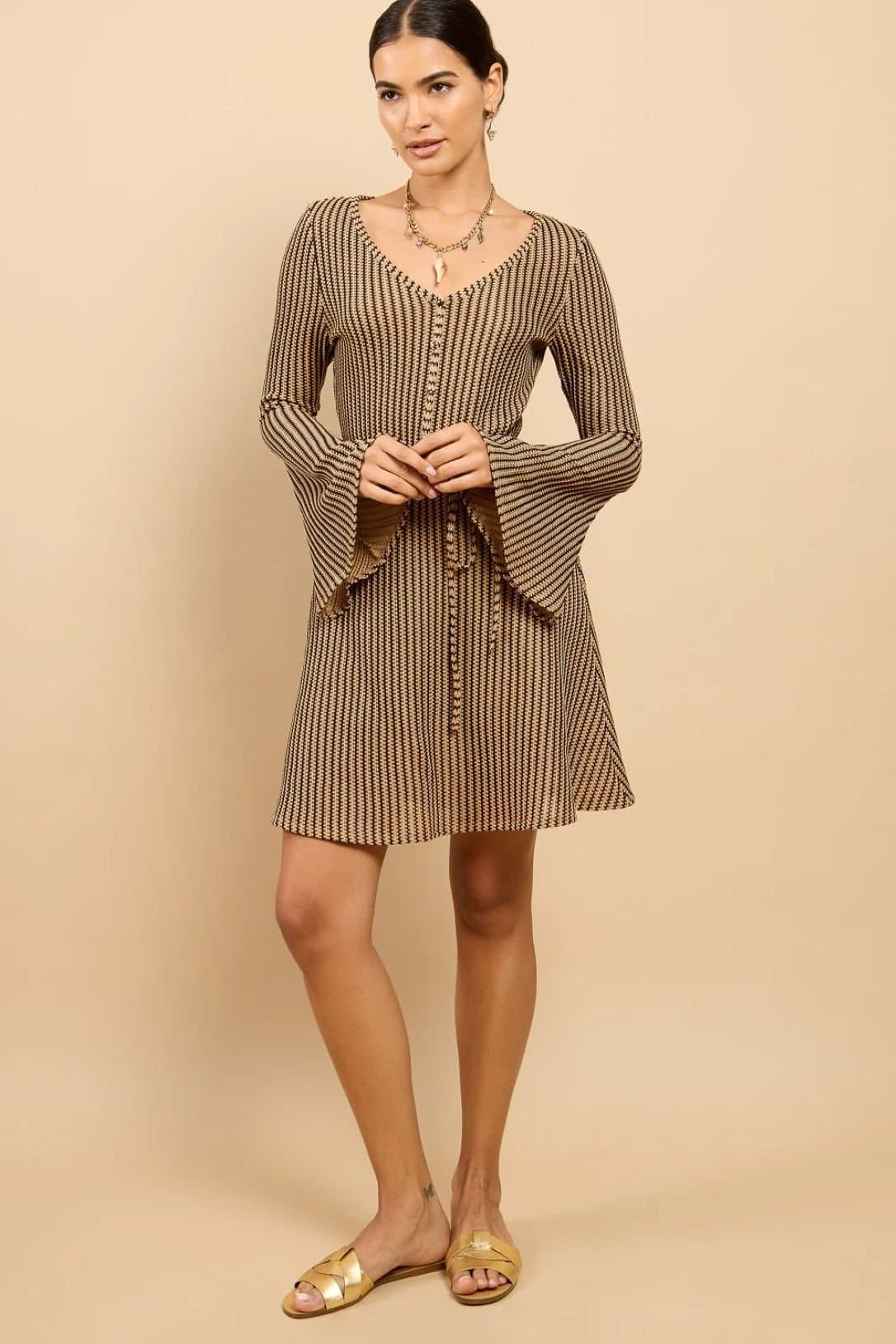 Little Mistress Little Mistress Women's Brown Stripe Knit Mini Dress