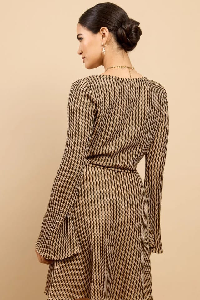 Little Mistress Little Mistress Women's Brown Stripe Knit Mini Dress - 2