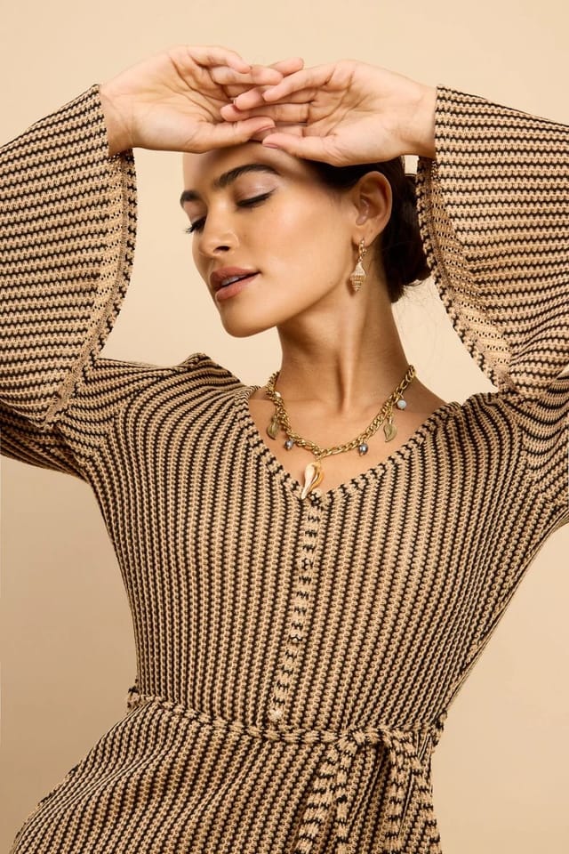 Little Mistress Little Mistress Women's Brown Stripe Knit Mini Dress - 3