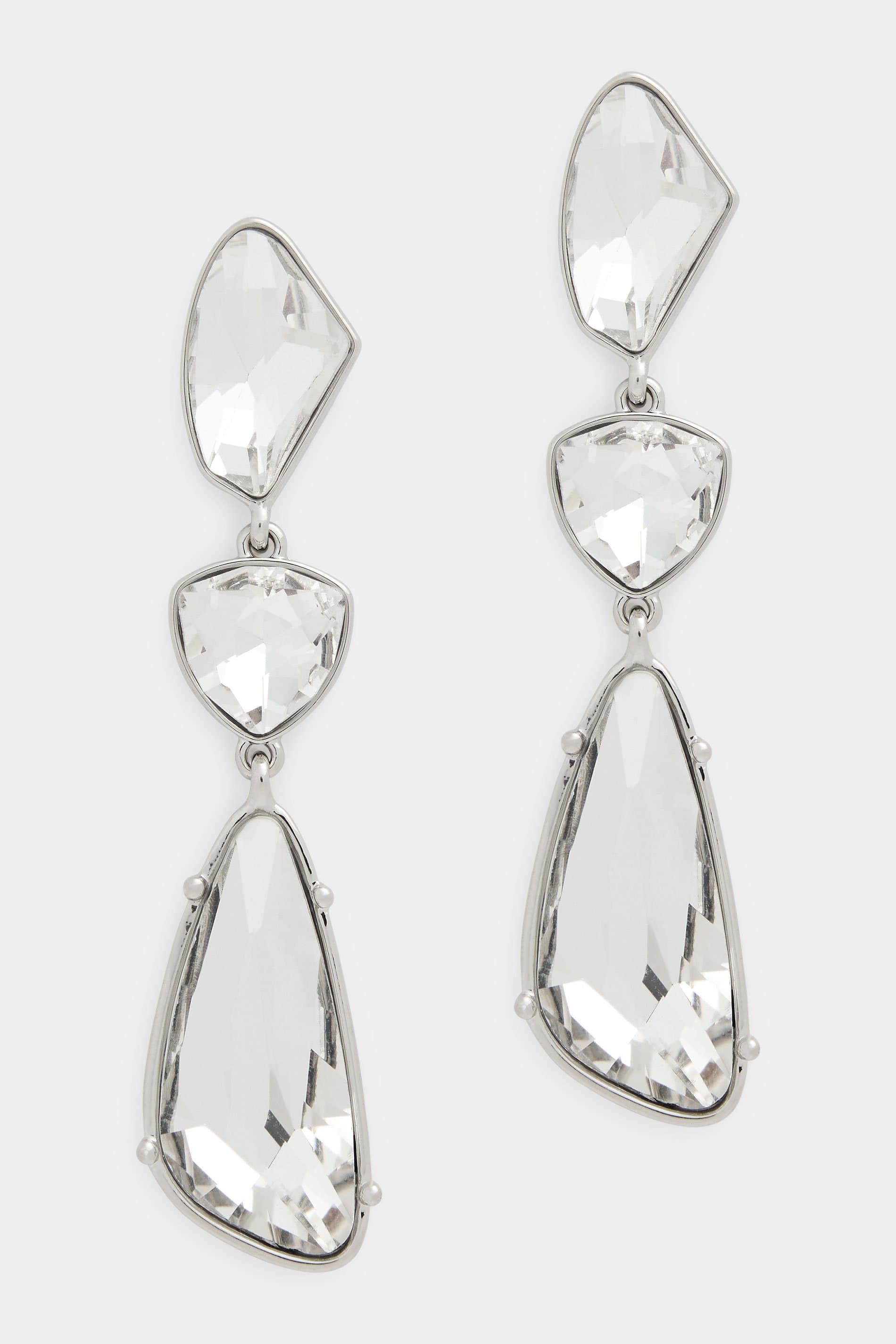 Yours Silver Tone Diamante Statement Drop Earrings