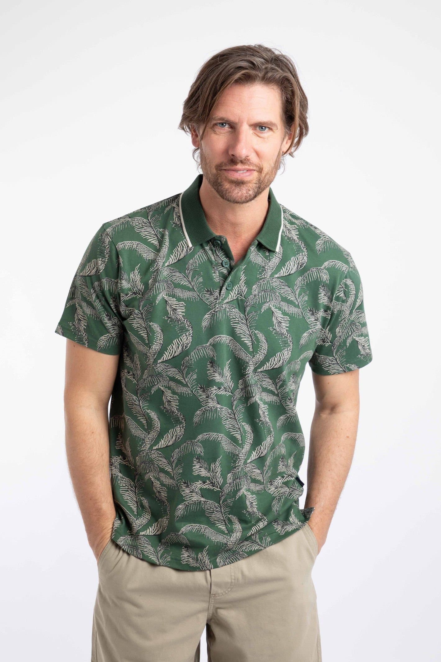 Weird Fish Weird Fish Men's Jarat Printed Jersey Polo Shirt in Bottle Green