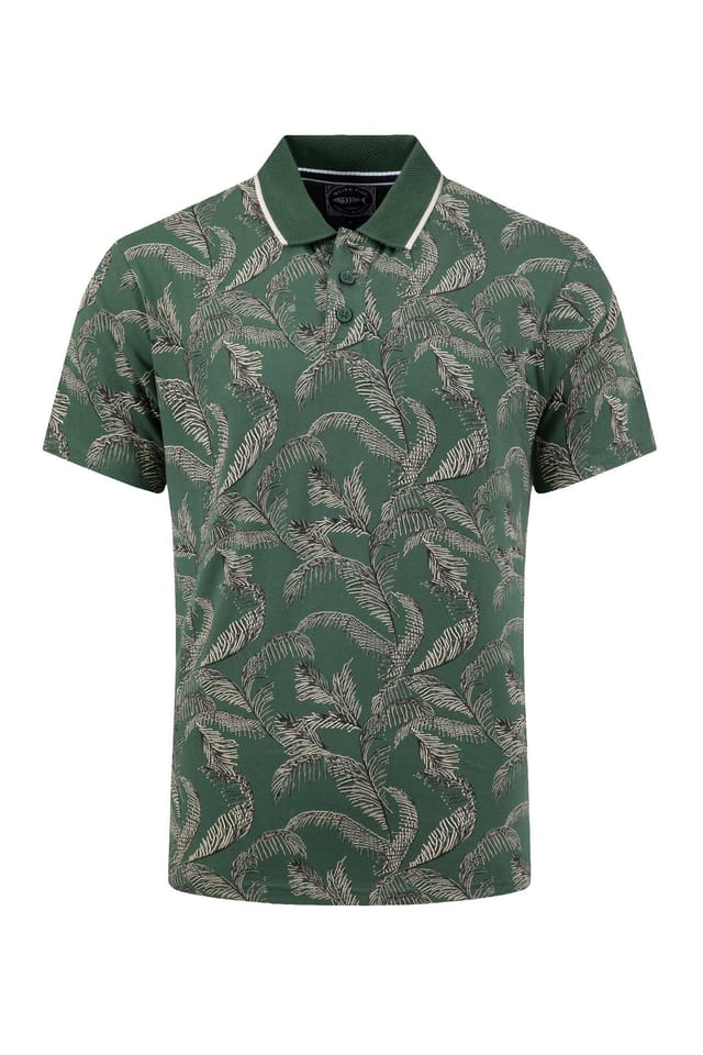 Weird Fish Weird Fish Men's Jarat Printed Jersey Polo Shirt in Bottle Green - 2