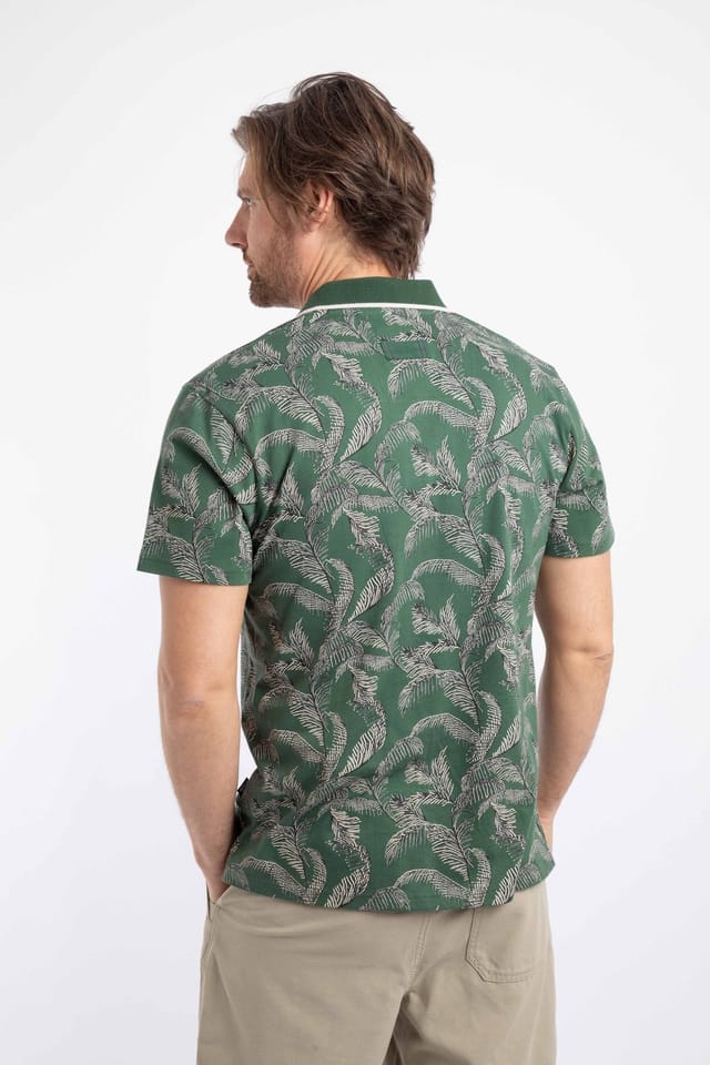 Weird Fish Weird Fish Men's Jarat Printed Jersey Polo Shirt in Bottle Green - 3