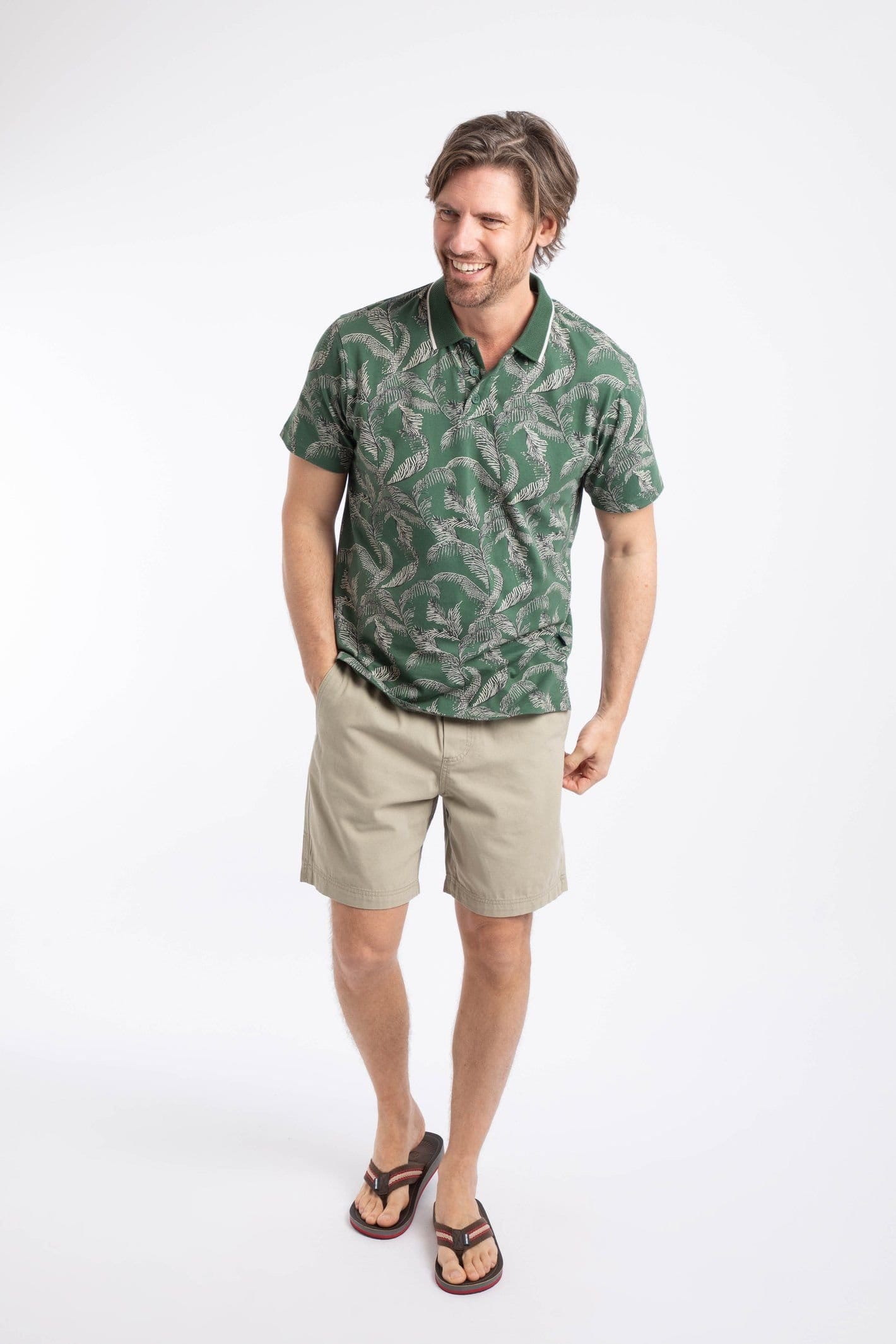 Weird Fish Weird Fish Men's Jarat Printed Jersey Polo Shirt in Bottle Green - 4
