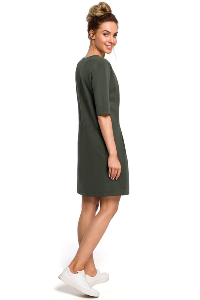 Love Lace Love Lace Women's Knitted Mini Dress with Bow Shoulder Pleats in Green - 2