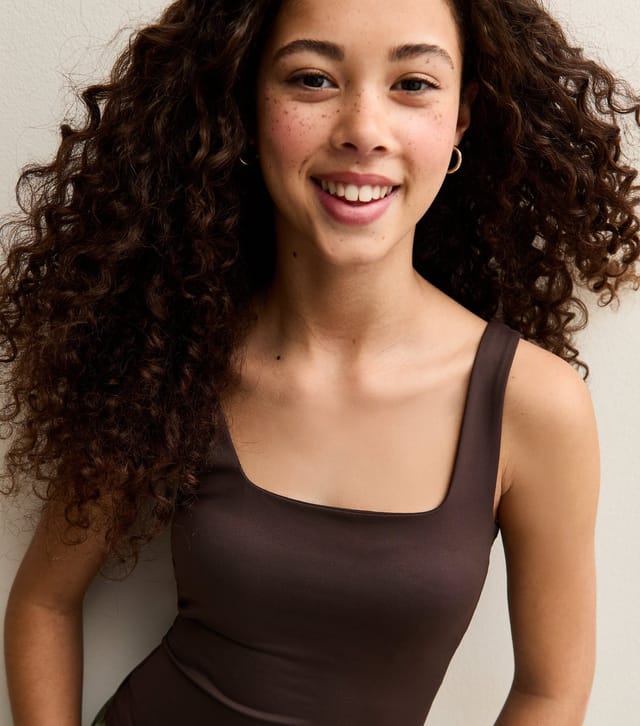 New Look Girls' Dark Brown Slinky Square Neck Vest Top New Look - 2