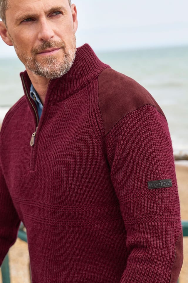 WoolOvers WoolOvers Men's Pure Wool Hill Walker Jumper in Burgundy - 2