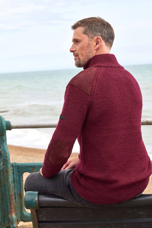 WoolOvers WoolOvers Men's Pure Wool Hill Walker Jumper in Burgundy - 3