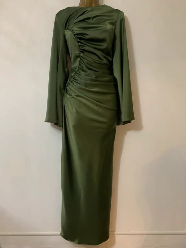 ASOS ASOS design khaki ruched viral flare sleeve modest maxi dress occasion  14