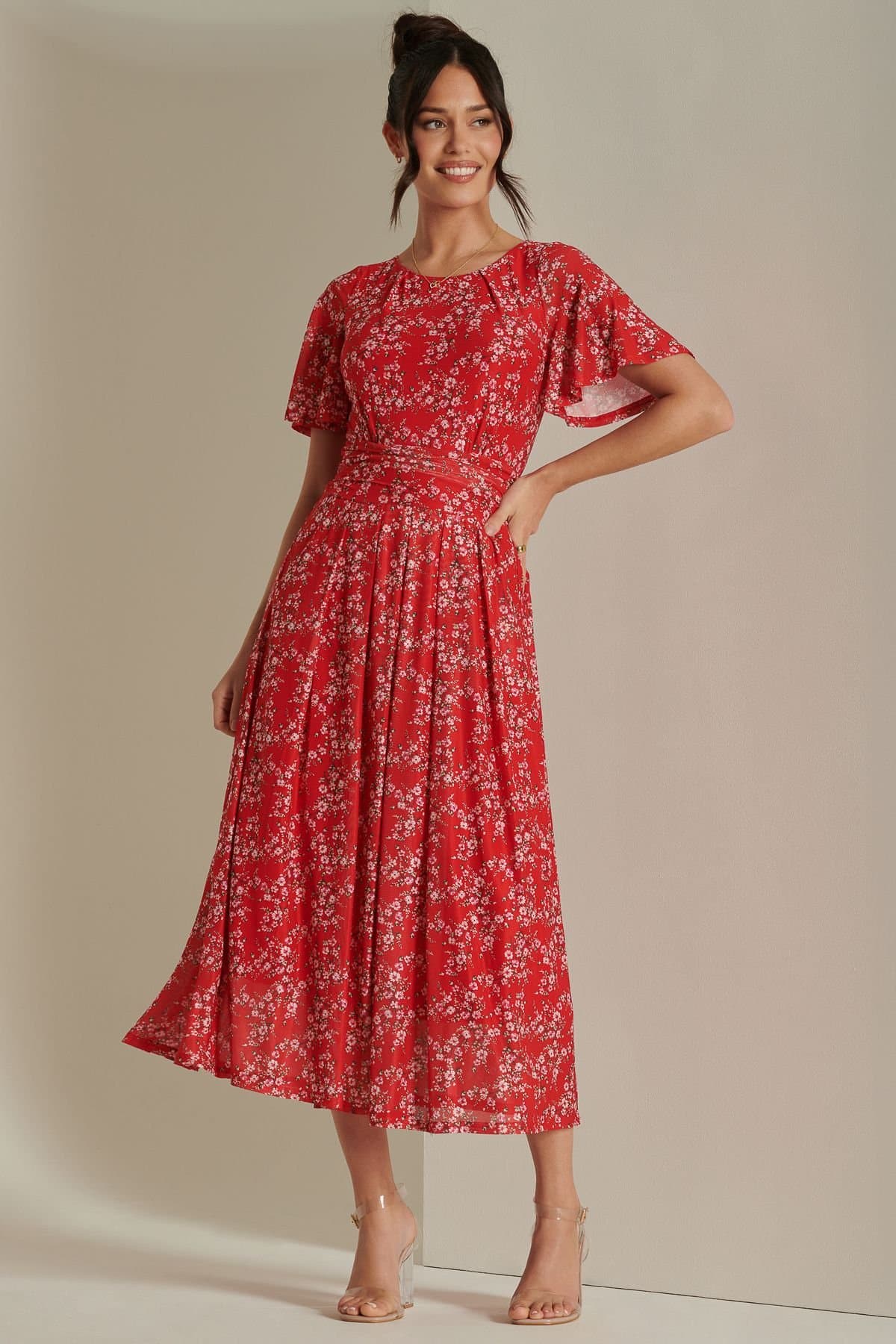 Jolie Moi Jolie Moi Women's Rexina Maxi Mesh Dress in Red