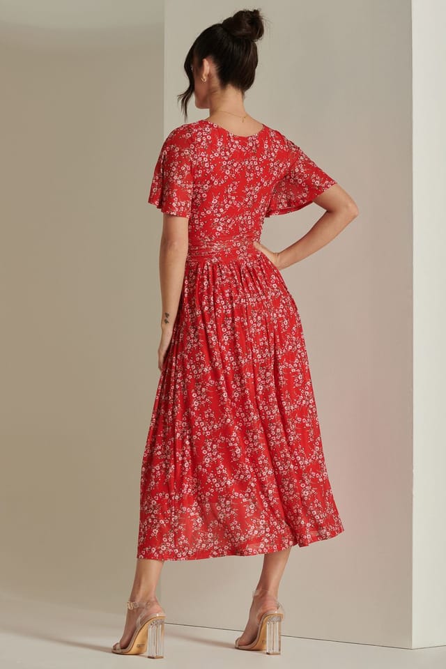 Jolie Moi Jolie Moi Women's Rexina Maxi Mesh Dress in Red - 2