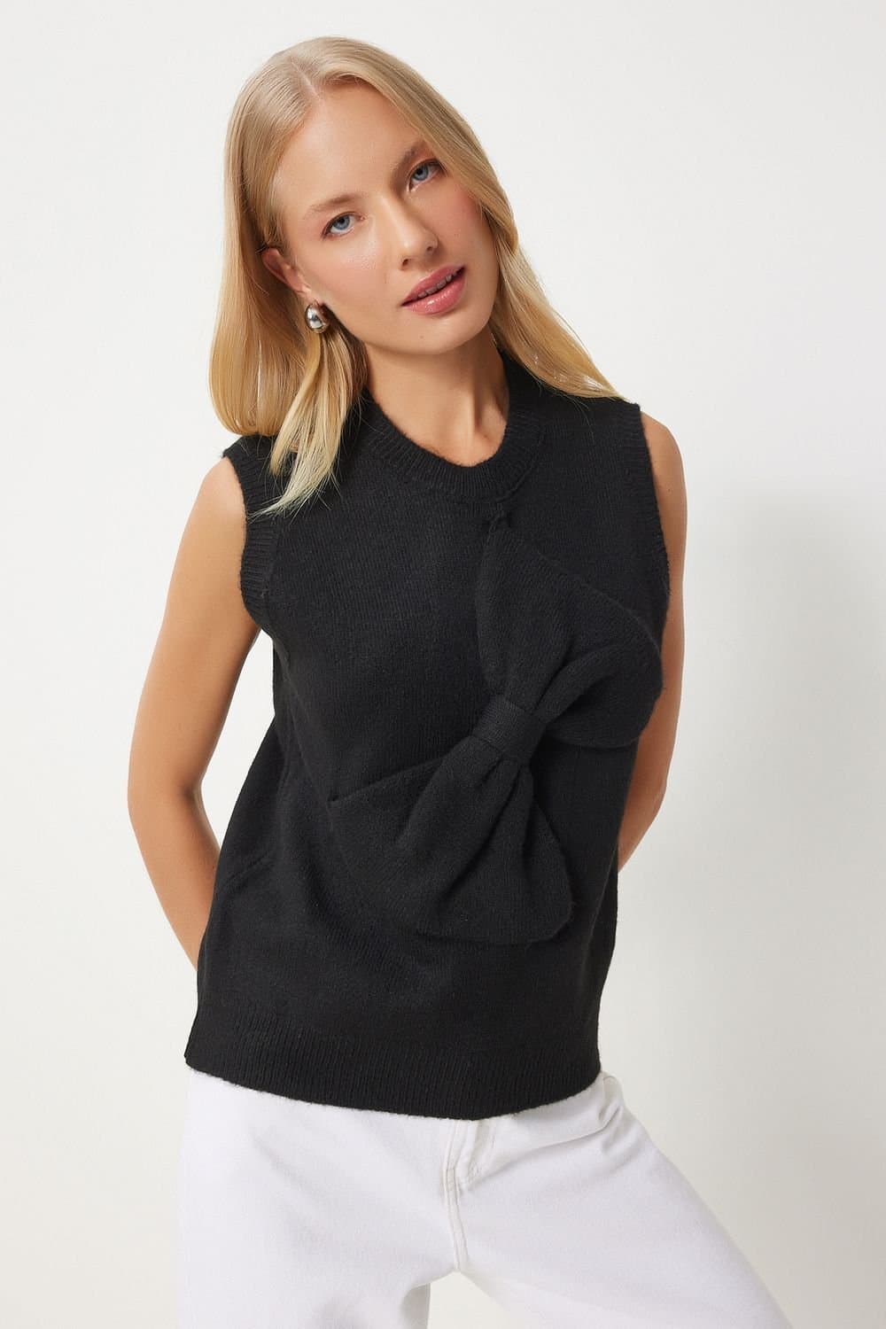 Happiness Istanbul Happiness Istanbul Black Ribbed Sleeveless Sweater Vest