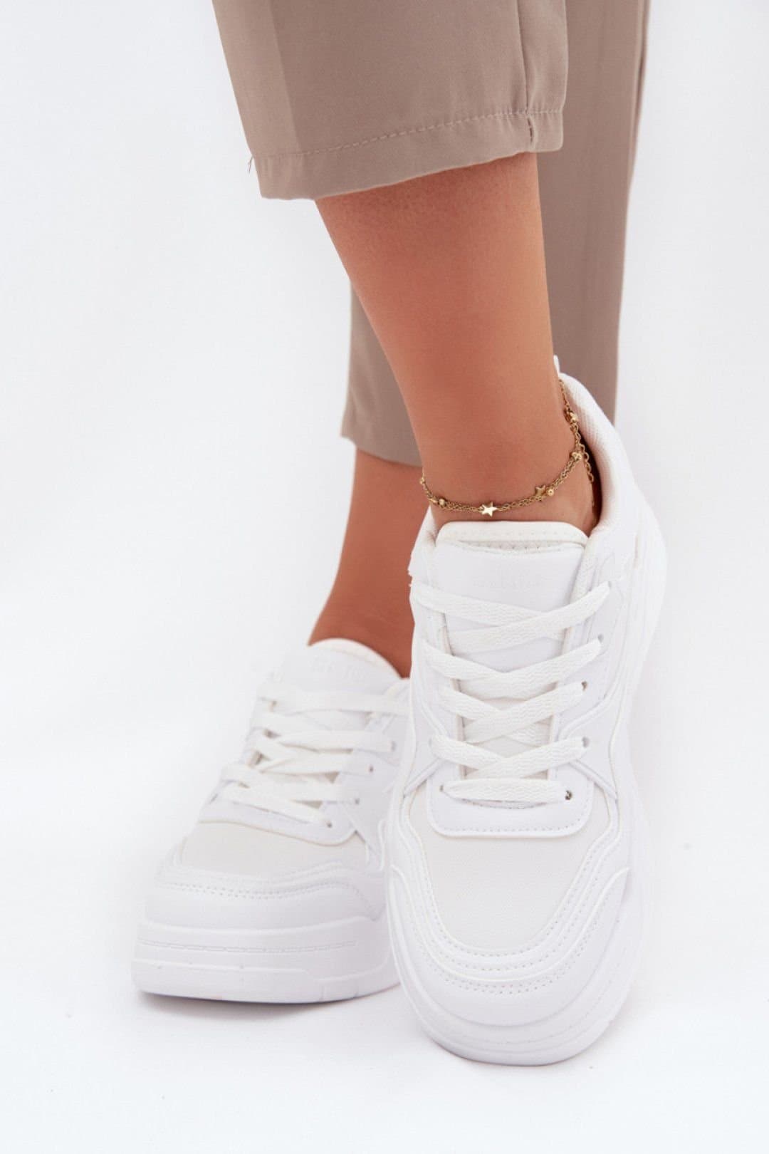 Love Lace Love Lace Women's Big Star Platform Sneakers Hi Poly Comfort in White