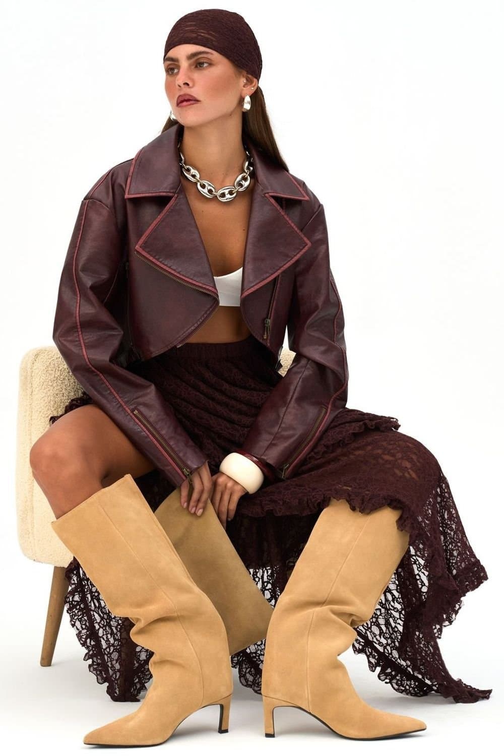MAI STUDIOS CO. MAI STUDIOS CO. Women's Carnas Faux Leather Jacket in Burgundy