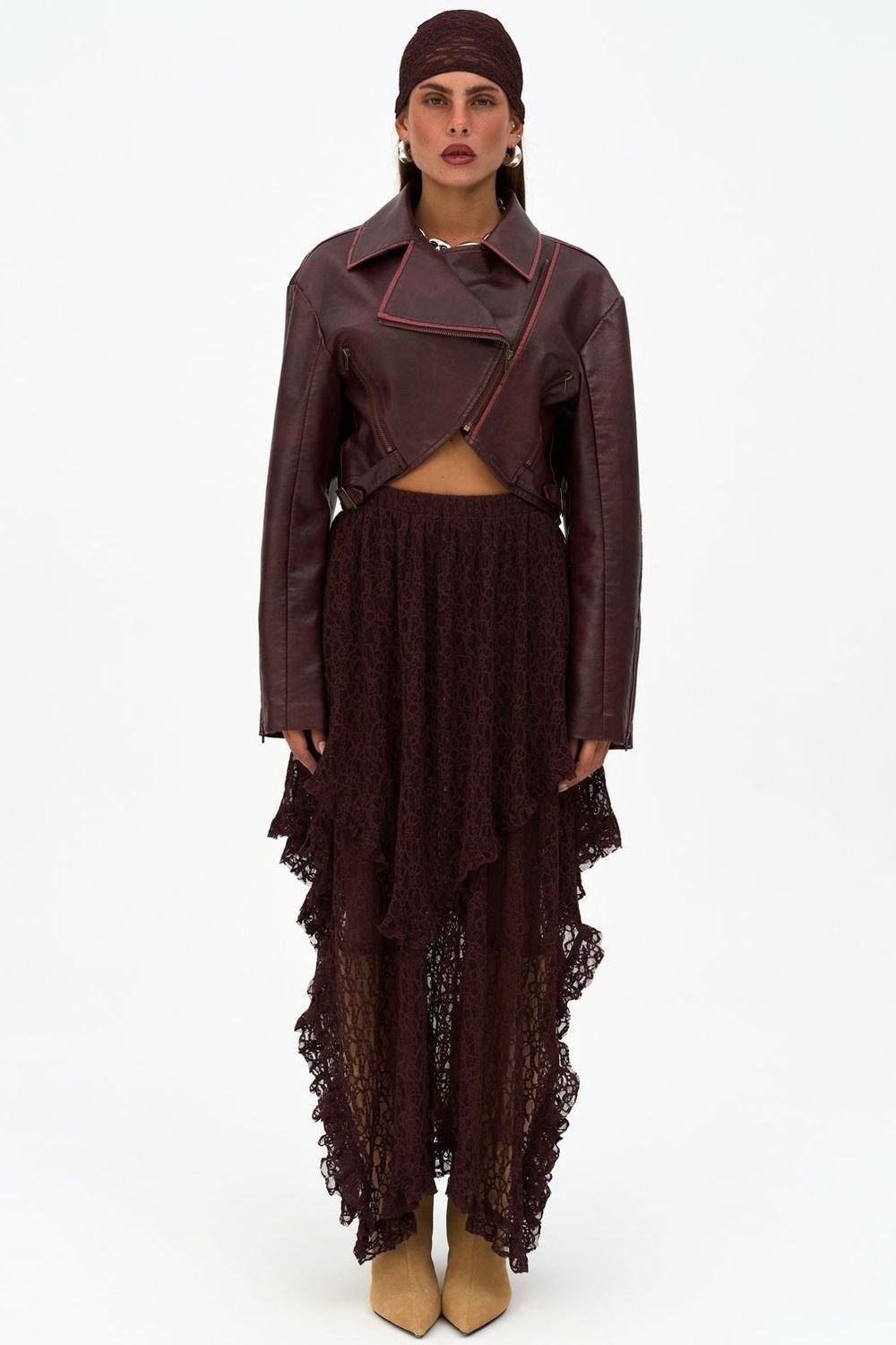 MAI STUDIOS CO. MAI STUDIOS CO. Women's Carnas Faux Leather Jacket in Burgundy - 2