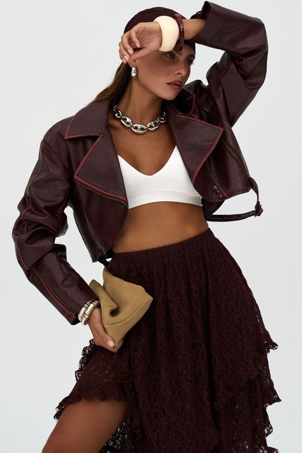 MAI STUDIOS CO. MAI STUDIOS CO. Women's Carnas Faux Leather Jacket in Burgundy - 3