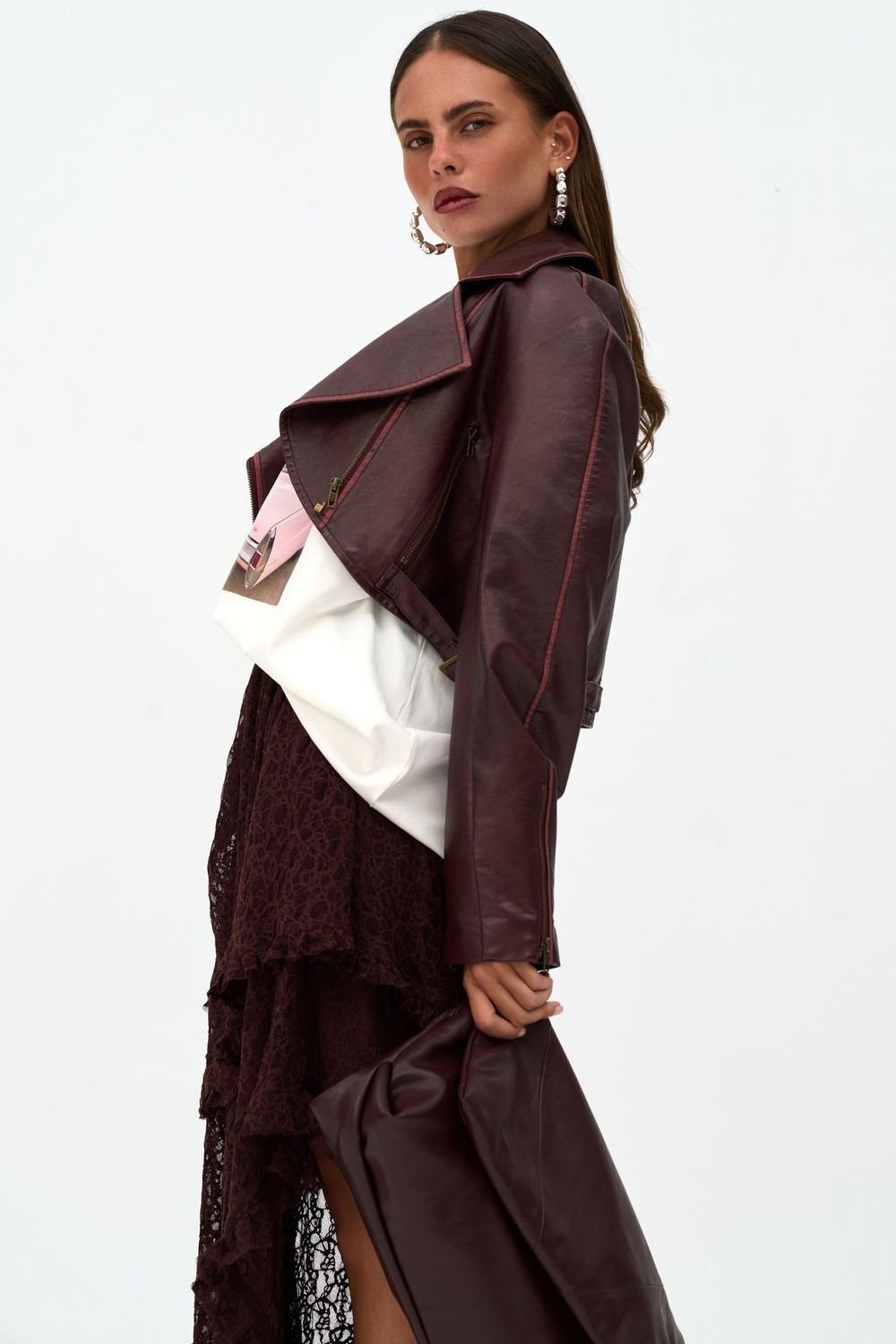 MAI STUDIOS CO. MAI STUDIOS CO. Women's Carnas Faux Leather Jacket in Burgundy - 4