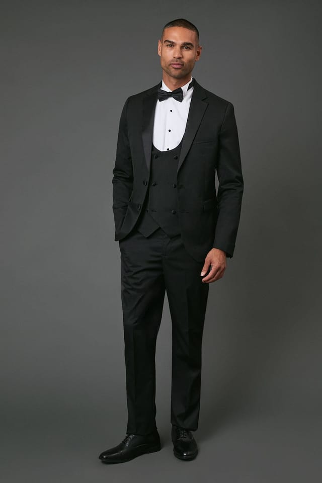 Burton Burton Men's Black Slim Fit Tuxedo Suit Jacket - 2