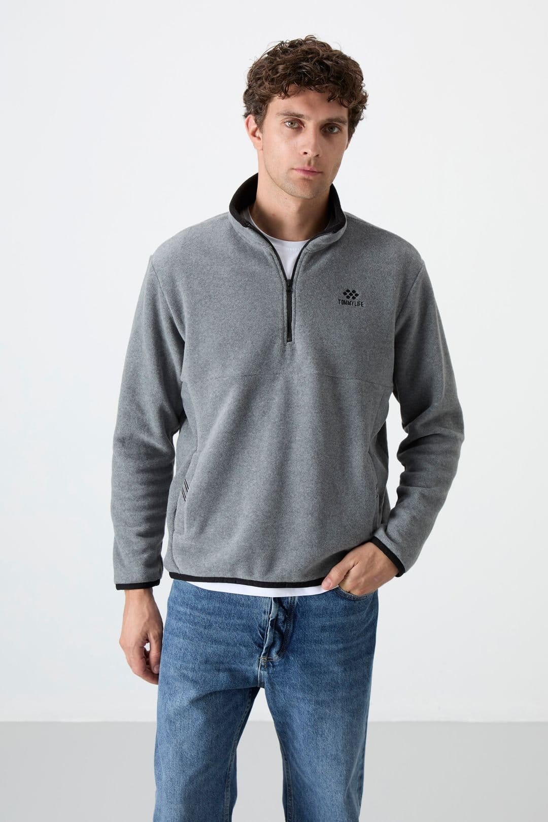 Tommy Life Men's Slim Fit Half-Zip Sweatshirt in Grey