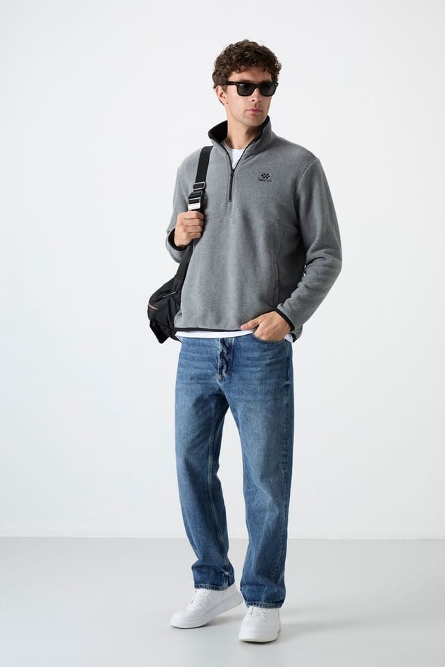 Tommy Life Tommy Life Men's Slim Fit Half-zip Plush Sweatshirt in Grey - 2