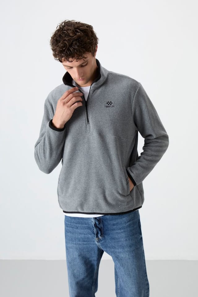 Tommy Life Tommy Life Men's Slim Fit Half-zip Plush Sweatshirt in Grey - 3