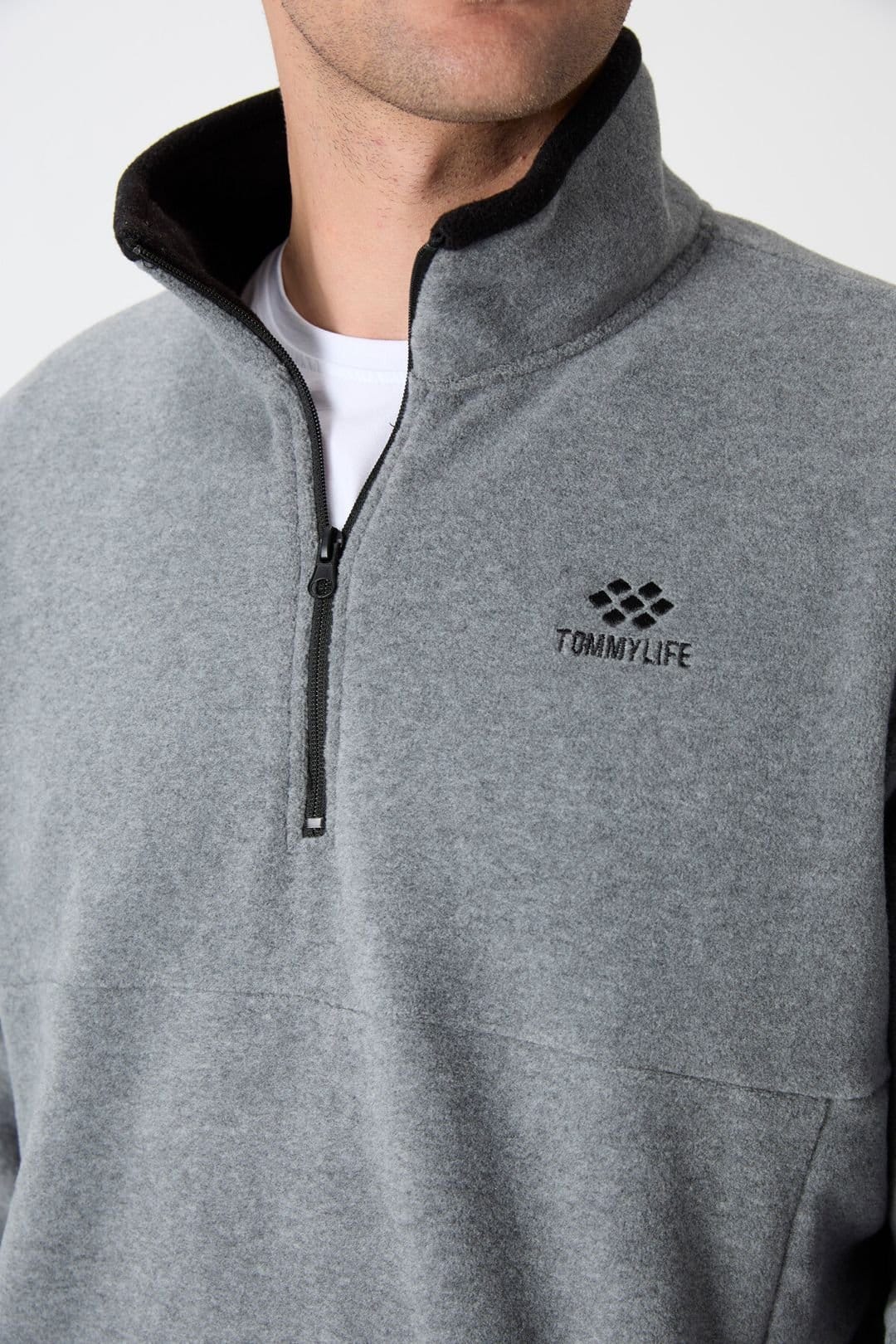 Tommy Life Tommy Life Men's Slim Fit Half-zip Plush Sweatshirt in Grey - 4
