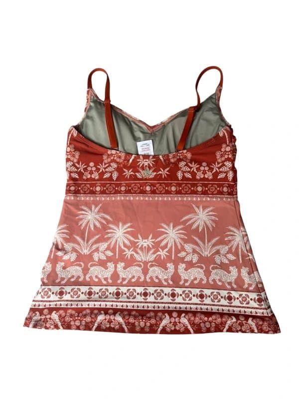 White Stuff y2k orange and white ruched patterned tankini material cami top