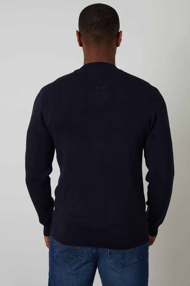 Threadbare Threadbare Men's Bomber-Style Knitted Zip Through Cardigan in Navy - 2