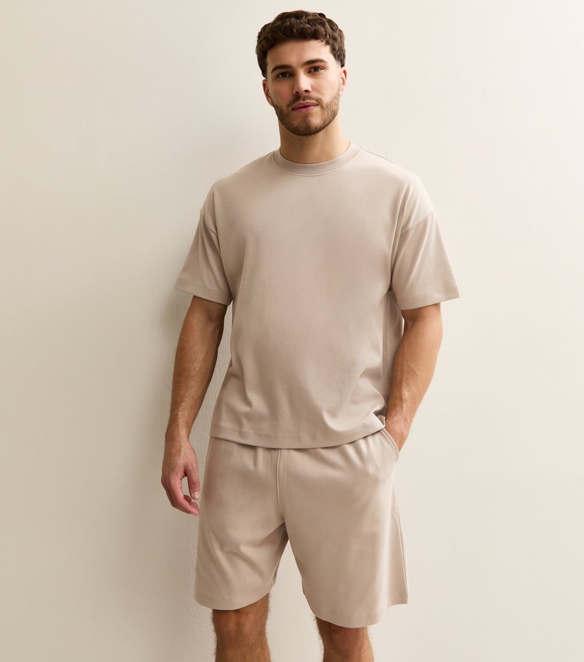 New Look Men's Light Brown Boxy Crew Neck Heavyweight T-Shirt New Look