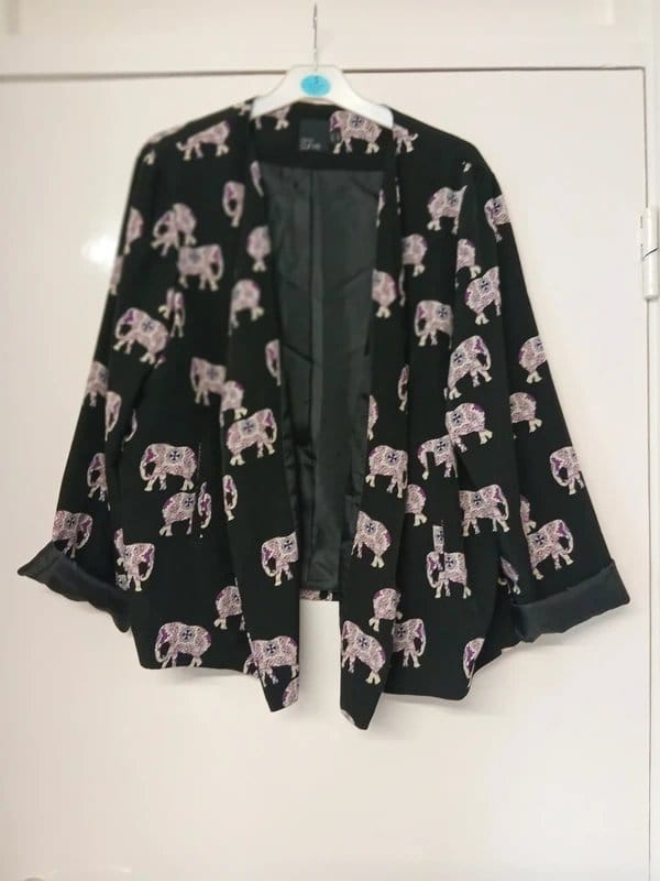 ASOS Curve Black & Purple Elephant Print Jacket Size 22