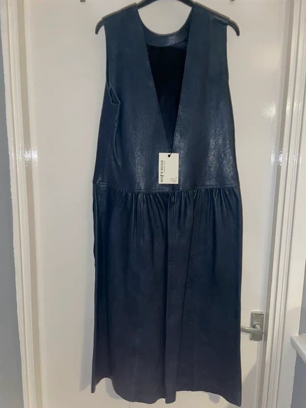 Ted Baker Women’s Ted Baker Made in Britain Navy/Black Leather Pinafore Dress - Size 2 (UK 10) BNWT Rrp £600