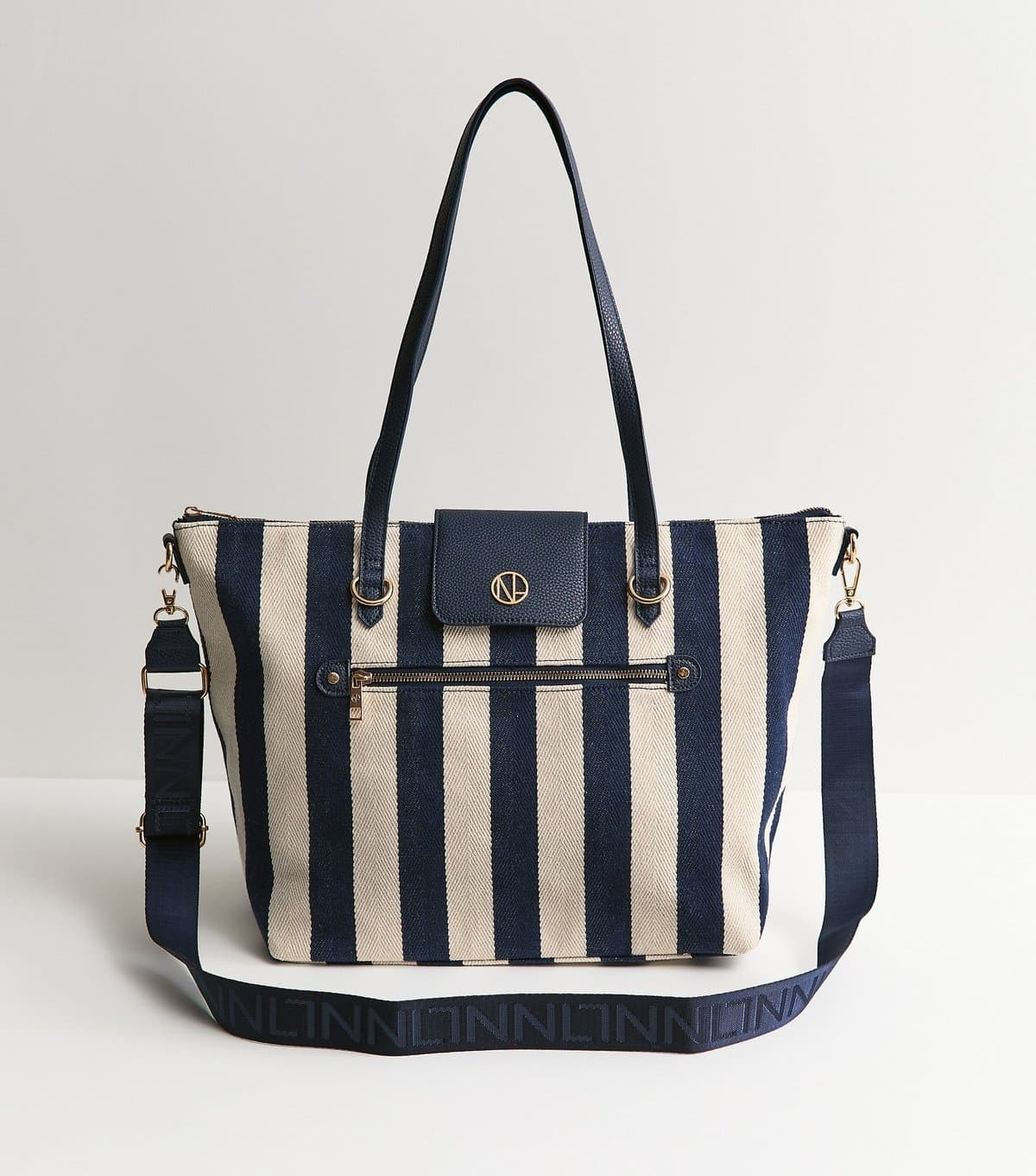 New Look New Look Navy Blue Striped Canvas Tote Bag