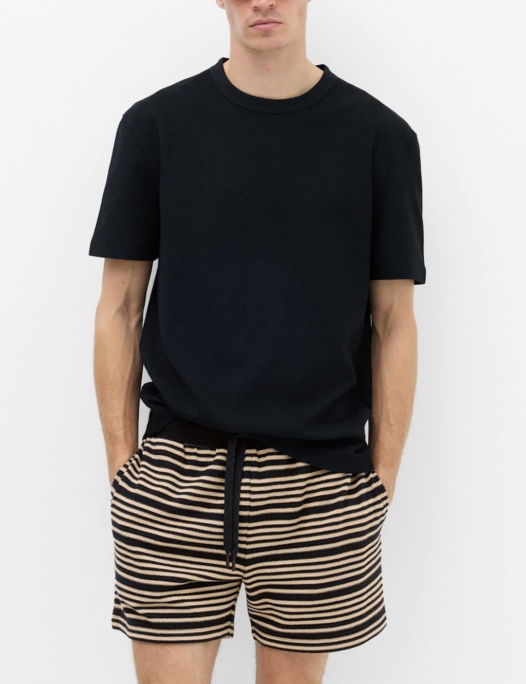 Marks & Spencer M&S Cotton Rich Variegated Stripe Shorts Black