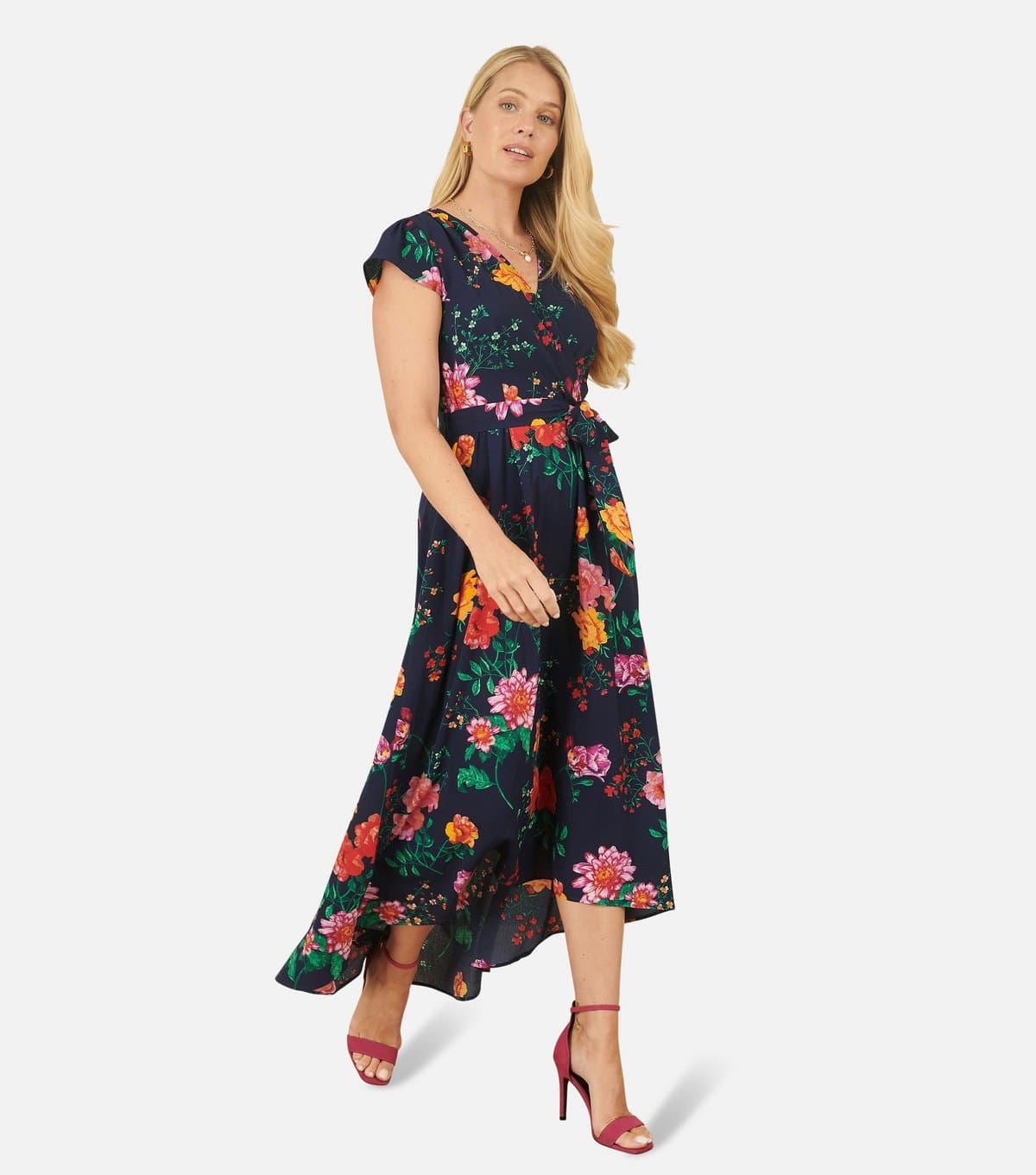 Yumi Women's Navy Floral Print Wrap Front Dress Yumi New Look