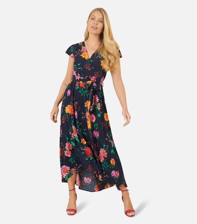 Yumi Women's Navy Floral Print Wrap Front Dress Yumi New Look - 2