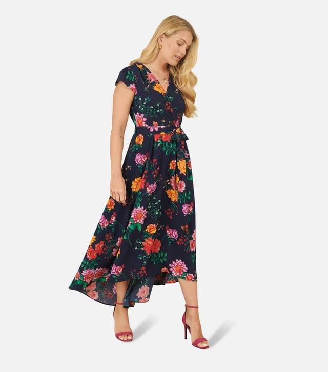 Yumi Women's Navy Floral Print Wrap Front Dress Yumi New Look - 3
