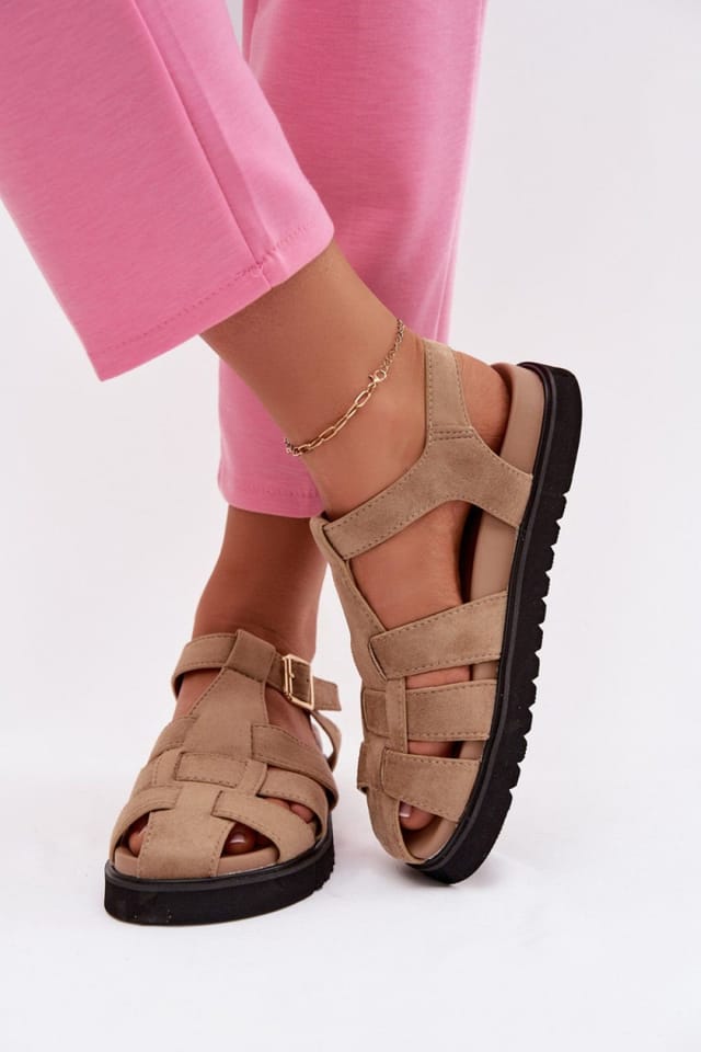 Love Lace Love Lace Women's Roman Style Platform Sandals with Adjustable Gold Buckle in Beige - 3
