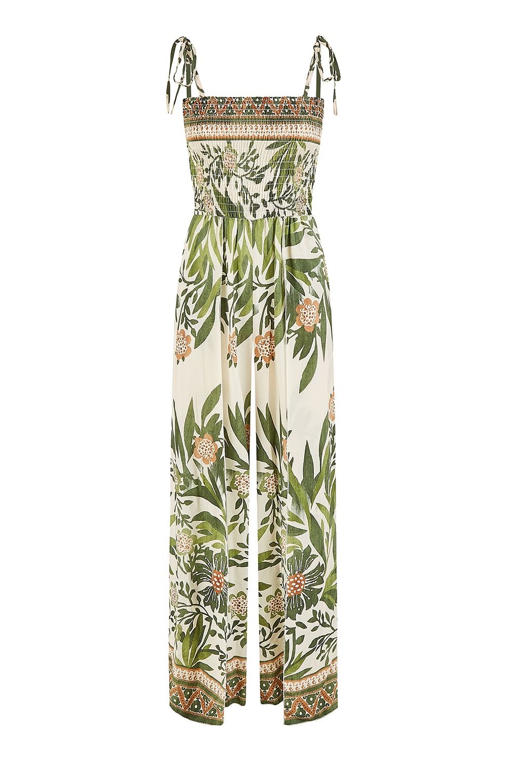 Yumi Yumi Women's Green Palm Print Strappy Viscose Jumpsuit - 4