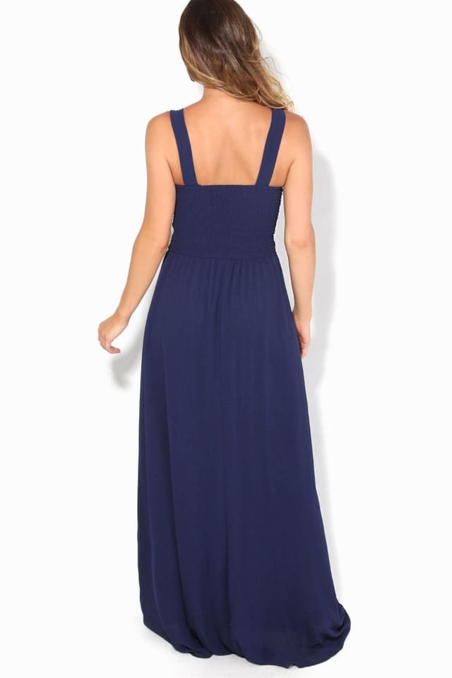 KRISP KRISP Women's Gem & Mesh Front Chiffon Maxi Dress in Navy - 3