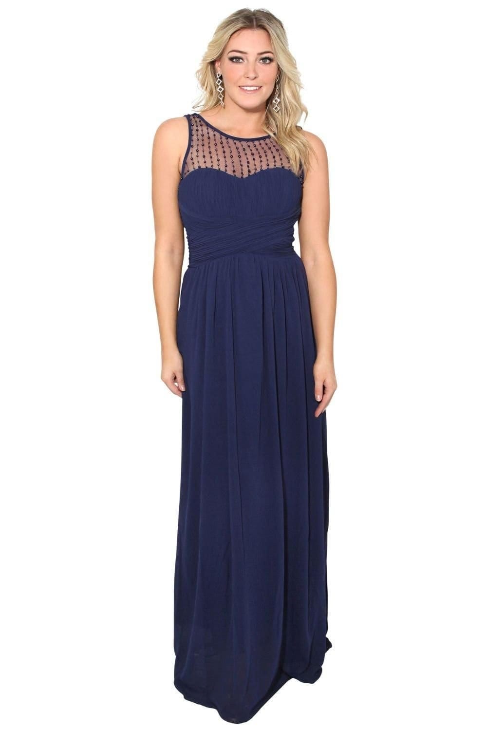 KRISP KRISP Women's Gem & Mesh Front Chiffon Maxi Dress in Navy - 4