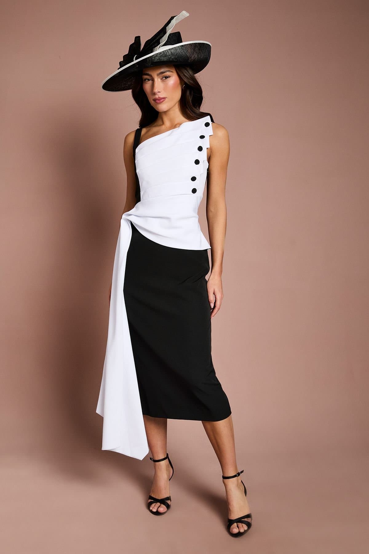 Coast Coast Women's Lisa Tan Fan Detail Crepe Midi Dress in Mono