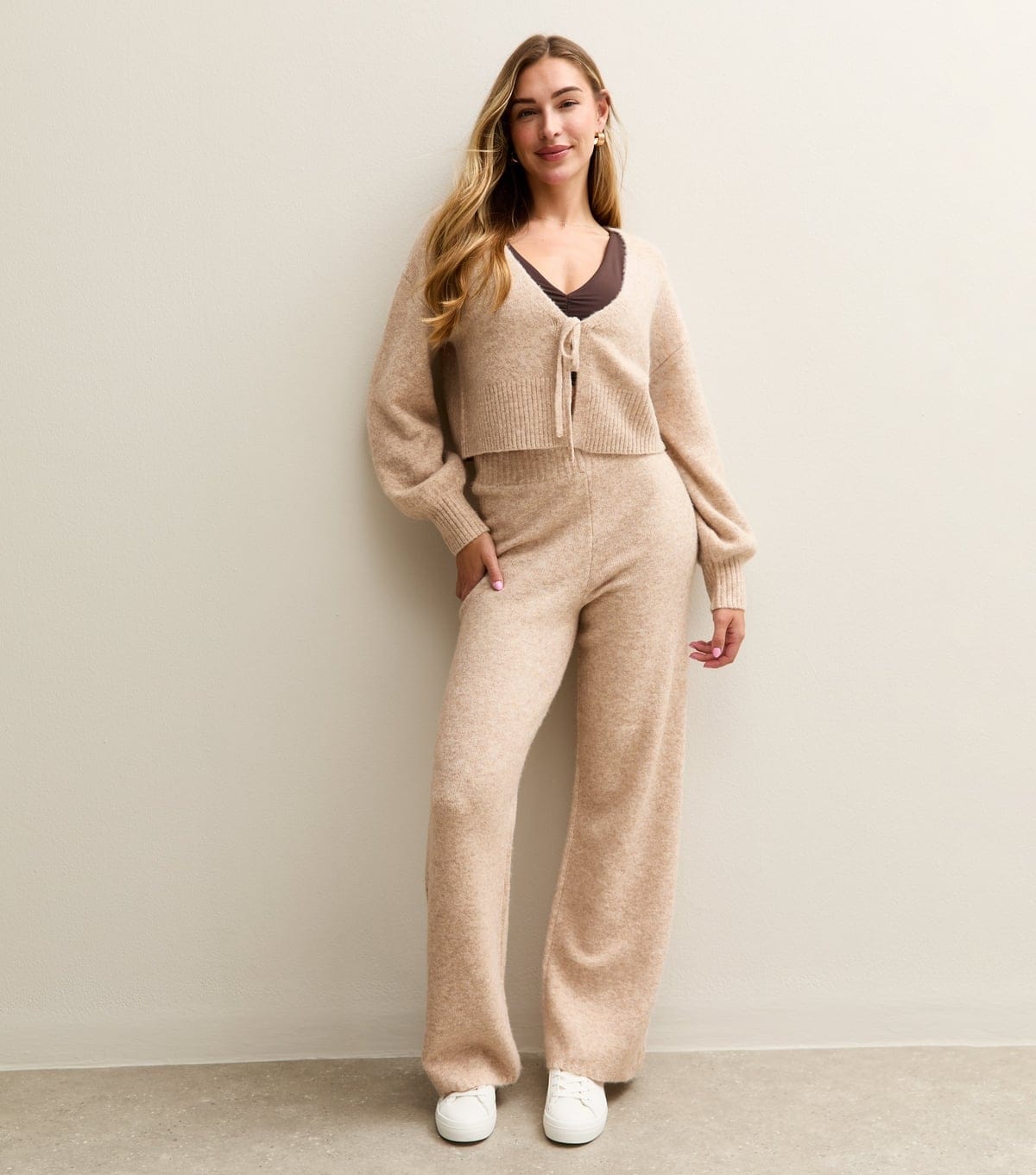 Rise Women's by Zara McDermott Brown Knitted Tie Front Cardigan Rise New Look - 4