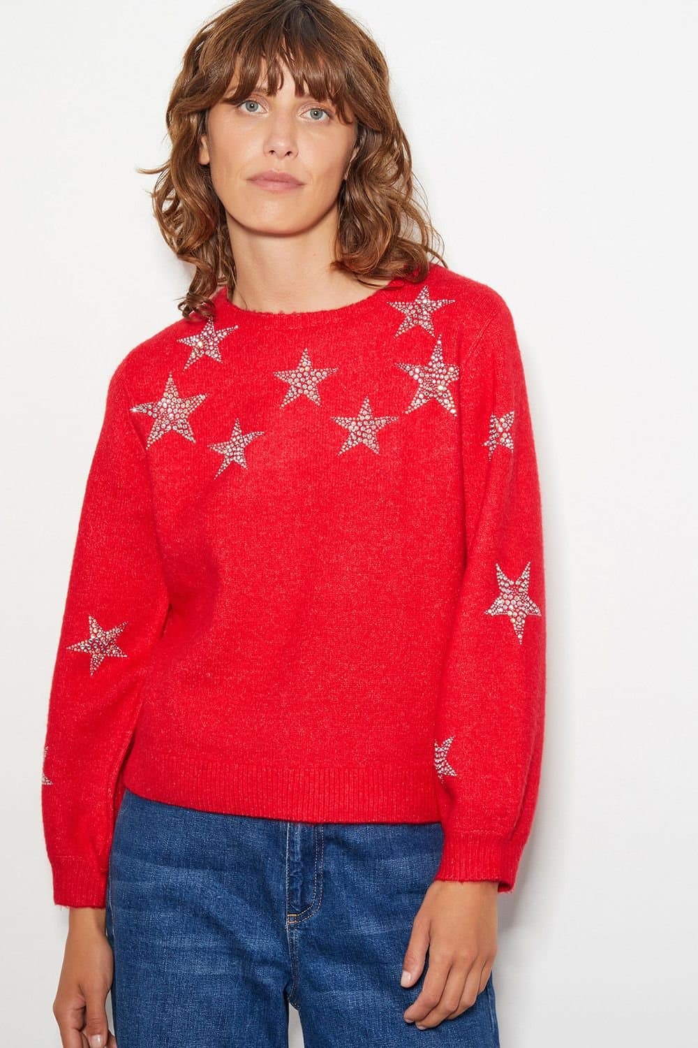 Monsoon Monsoon Women's Sabrina Embellished Star Jumper Red