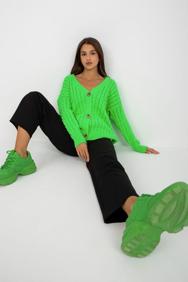 Love Lace Love Lace Women's Button Down Cardigan Sweater in Green - 2
