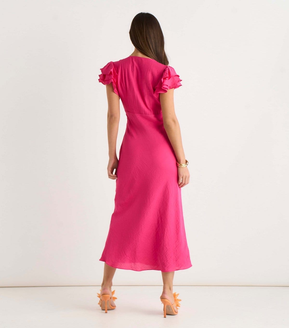 Gini London Women's Dark Pink V Neck Ruffle Midi Dress Gini London New Look - 4
