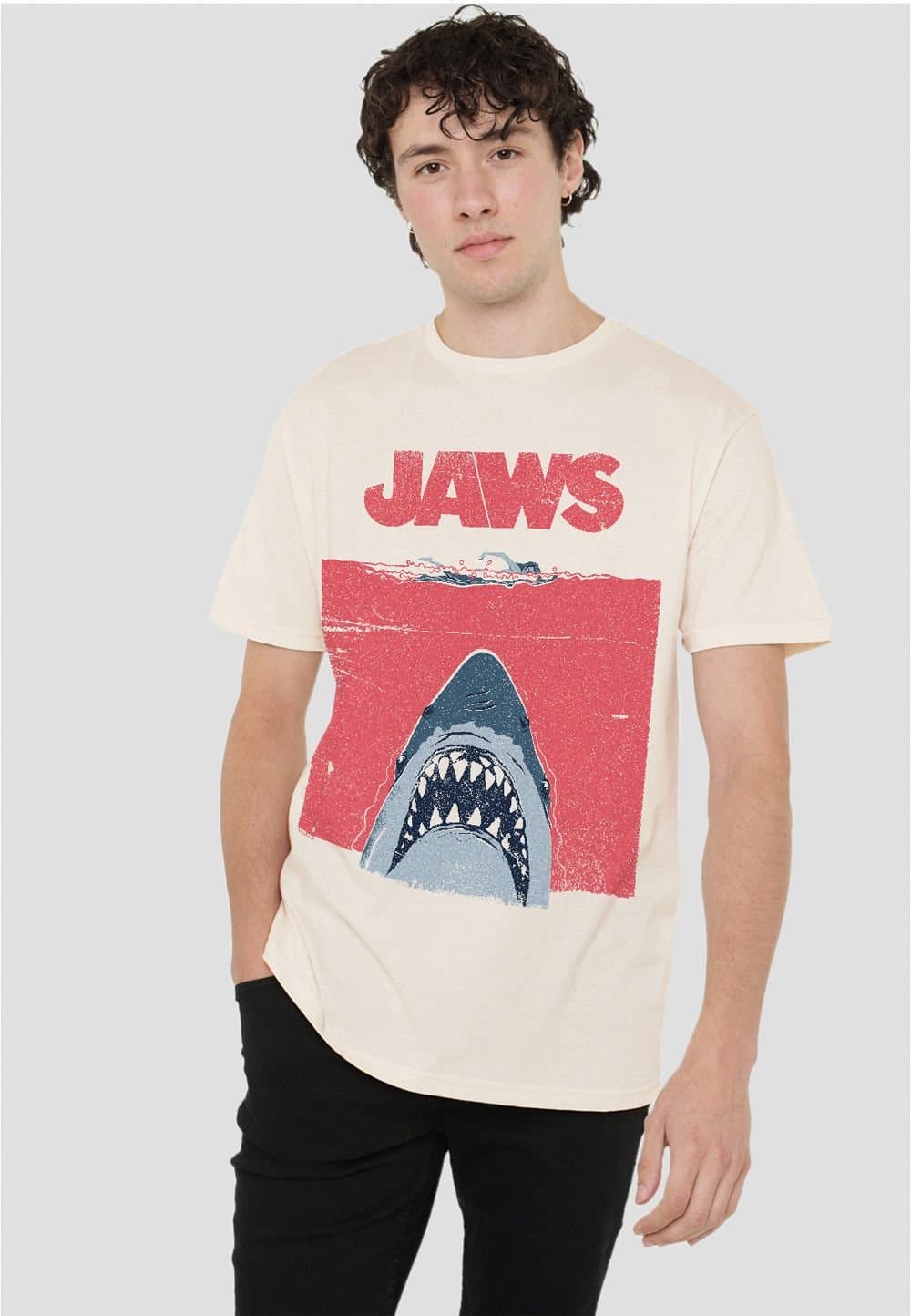 Universal Universal Men's Jaws Zine Poster T-Shirt, Natural