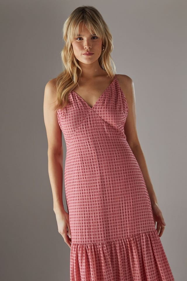 Warehouse Warehouse Women's Check Organza High Apex Strappy Midi Dress in Pink - 3