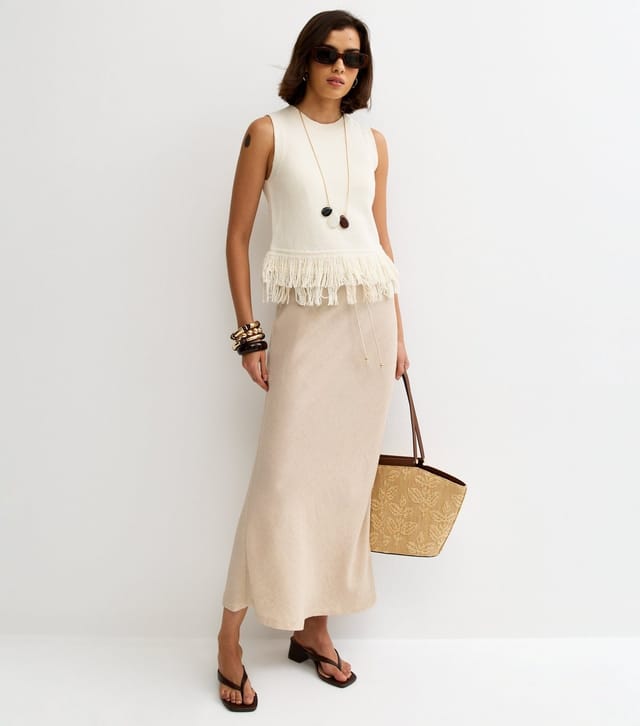 New Look Women's Stone Linen Look Bias Cut Midi Skirt New Look - 2