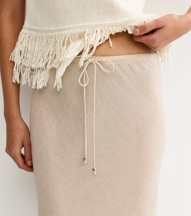 New Look Women's Stone Linen Look Bias Cut Midi Skirt New Look - 3
