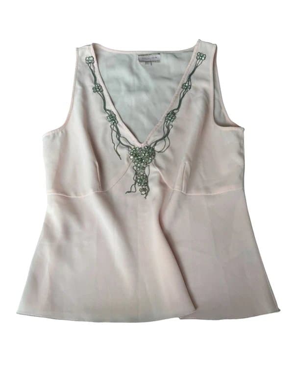 Vintage Dressing y2k pale pink micro mesh bead embellished v neck cami top
